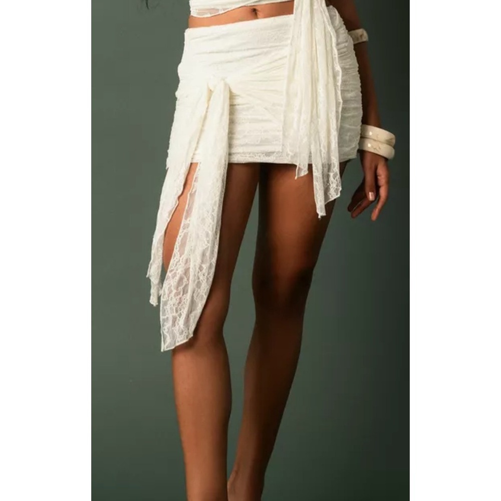 Cream Lace Draped Mini Skirt Size M Romantic Fairycore Ethereal
